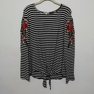 Striped Rose Applique Shirt